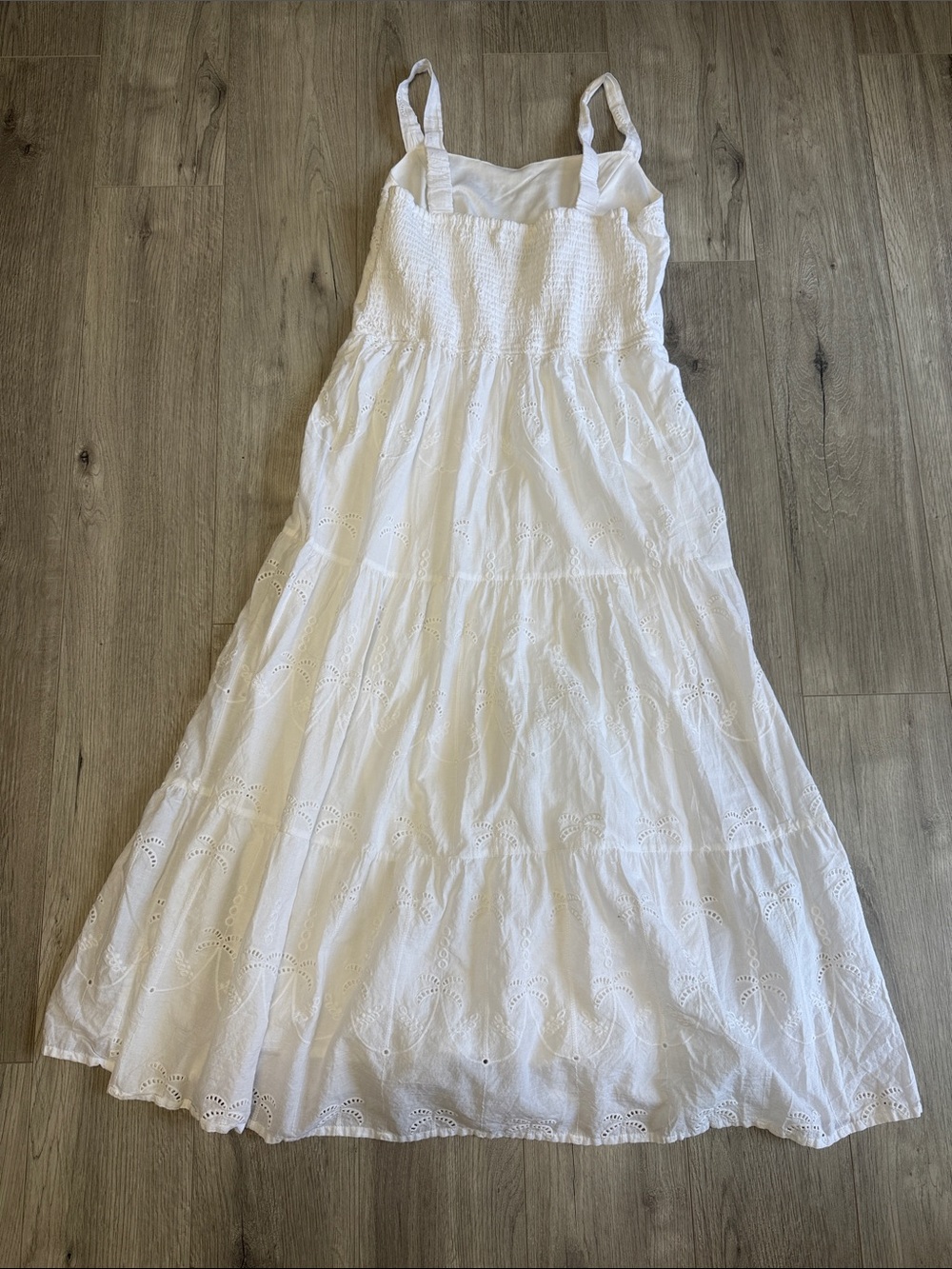 Lea White Eyelet Cotton Midi Dress Smocked Cottagecore Summer Size M - Picture 2 of 4